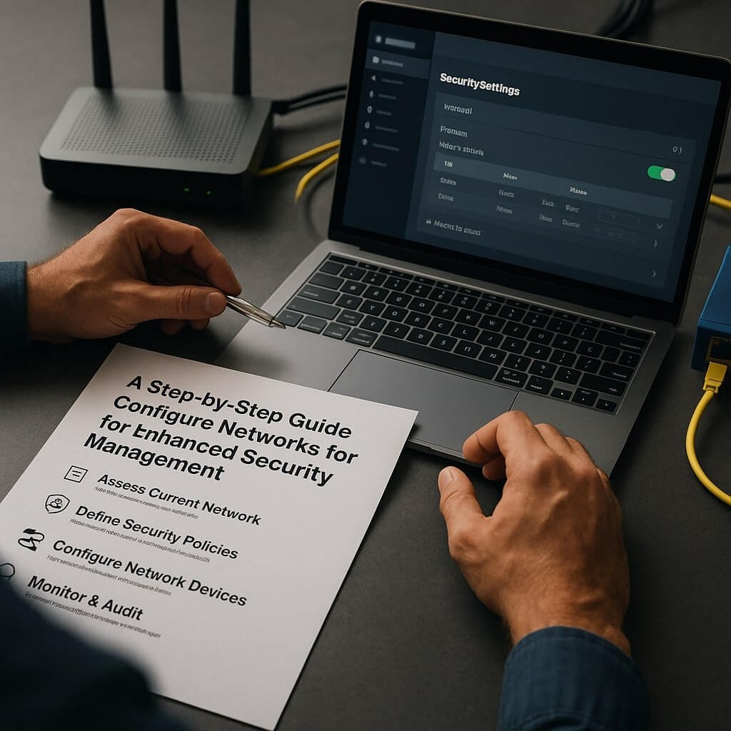 Please make a clear and realistic featured image with this A Step-by-Step Guide to Configure Networks for Enhanced Security Management, as if the image were square in size and without text